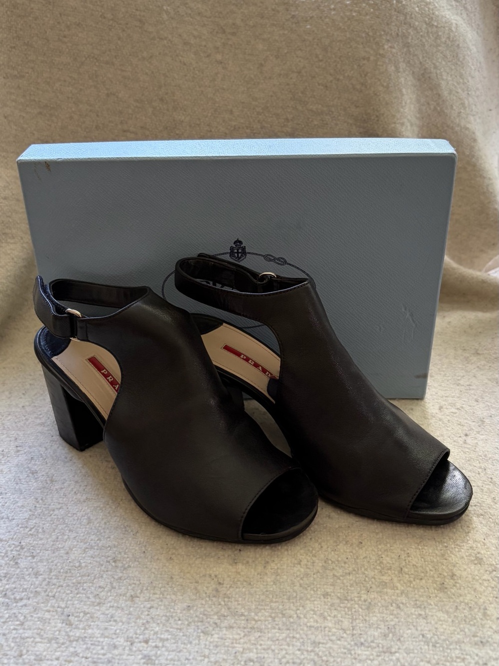 Prada Black Open-Peek Block Heel Sandal